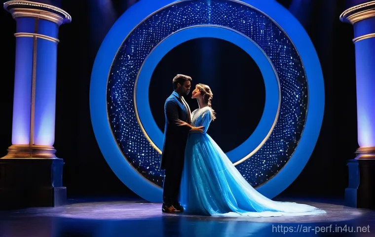 연극 무대 기술 - Image Prompt 1: Dynamic Stage Lighting in a Dramatic Performance**