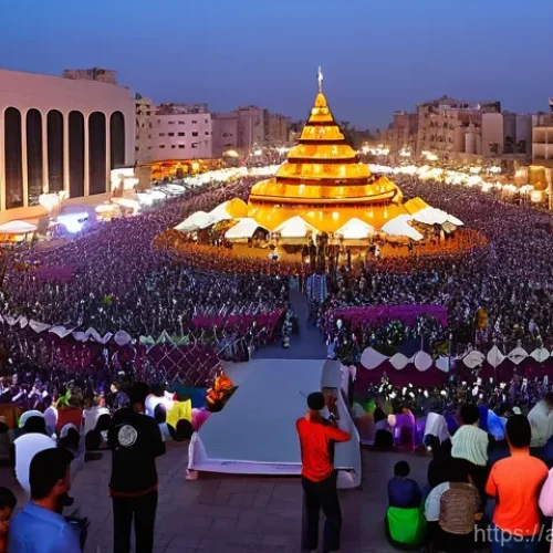 공연예술의 경제적 가치 - **A Vibrant Cultural Festival in a Modern Arab City.**
    **Prompt:** "A wide shot of a bustling, m...