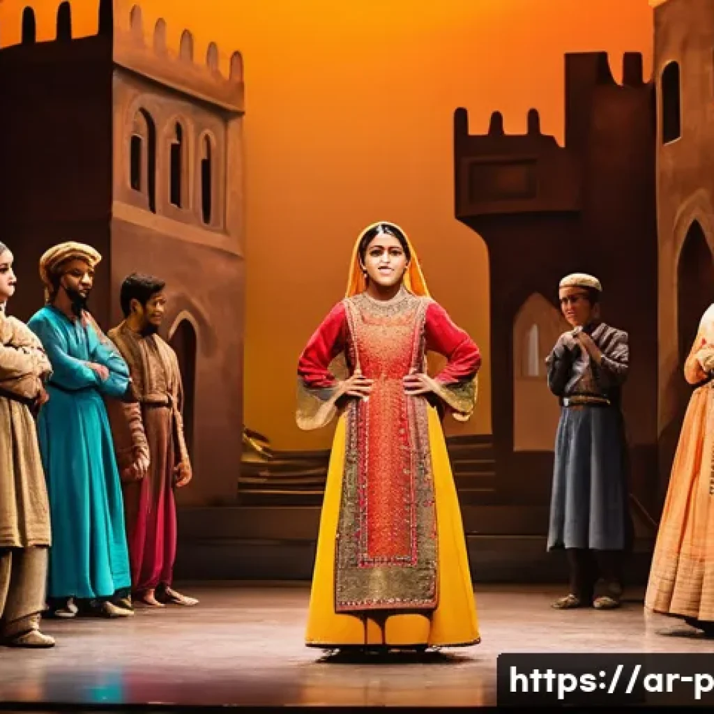 공연예술 교육의 중요성 - **Prompt:** A vibrant stage scene depicting a diverse group of children and teenagers, aged 8-16, pe...