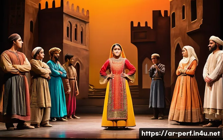 공연예술 교육의 중요성 - **Prompt:** A vibrant stage scene depicting a diverse group of children and teenagers, aged 8-16, pe...